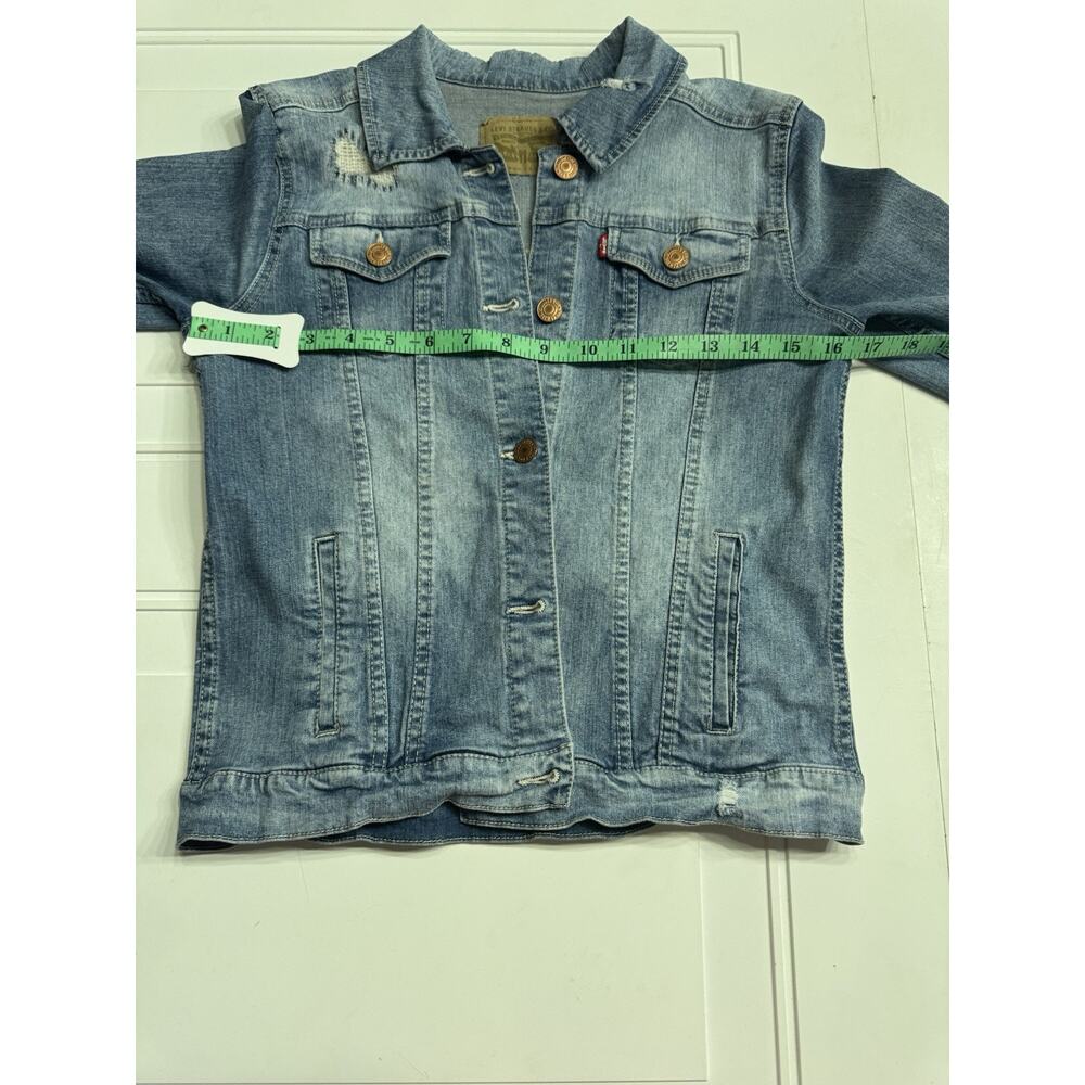 Levis Jean Jacket Womens Small Blue Light Was Denim Premium Trucker Distressed - Picture 5 of 9